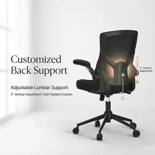 Miniatura 4 de Silla de oficina ergonómica, silla de escritorio de malla con respaldo alto con cojín de espuma moldeada, soporte lumbar ajustable, función de Negro