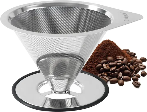 Miniatura 8 de Mongdio Gotero de café vertido, gotero de café de acero inoxidable, filtro de café de metal reutilizable, diseño de doble malla para verter sobre