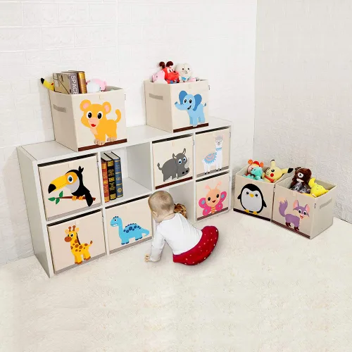Miniatura 6 de Contenedores cúbicos plegables de tela para guardar juguetes de animales/Caja/Organizador para niños, 13 pulgadas (Tucán)