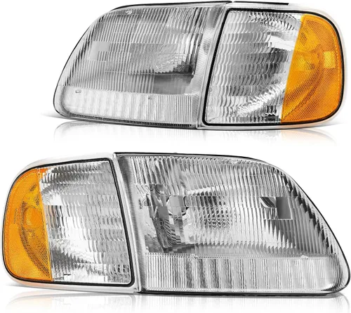 Miniatura 11 de DWVO Conjunto de faros delanteros compatible con Ford F-150 1997-2003, Ford Expedition 1997-2002, carcasa negra, lente reflectante transparente