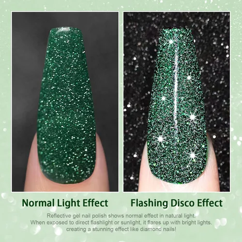 Miniatura 2 de RARJSM Esmalte de uñas de gel con purpurina verde, esmalte de gel reflectante con destellos de purpurina y diamantes, esmalte de uñas de gel