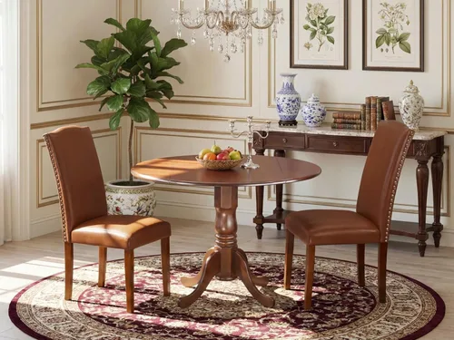 Miniatura 66 de East West Furniture DLEN3-BLK-69 - Juego de muebles de comedor de 3 piezas que contiene una mesa de comedor redonda con gotas y 2 sillas tapizadas