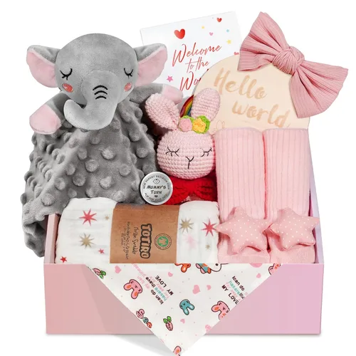 Miniatura 8 de Regalo para bebé recién nacido, 9 piezas de regalos de bebé para niños recién nacidos, cesta de regalo para bebé, regalos de revelación de género