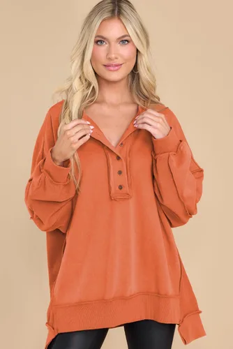 Miniatura 13 de AlvaQ - Sudadera de gran tamaño para mujer, informal, de manga larga, con botones y cuello Henley, tipo túnica