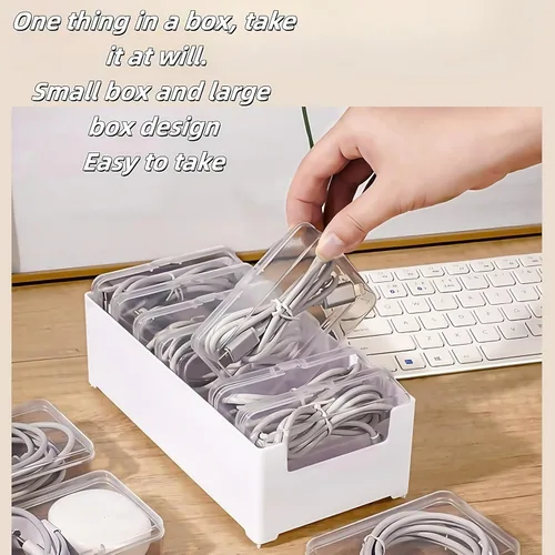 Miniatura 4 de Caja organizadora de cables de 11 cajas, organizador de cables de escritorio con interruptor, organizador de cables de alimentación para oficina