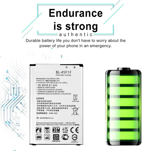 Miniatura 2 de DDONG Para LG Fortune M153 Fortune 2 LMX210CM, K8 2017, LV3 Batería de repuesto BL-45F1F 2500mAh