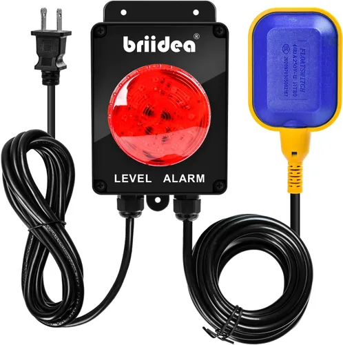 briidea - Alarma de bomba de sumidero, alarma de tanque séptico de alta agua para interiores y exteriores con alarma fuerte de 110 dB e indicador