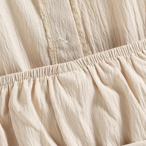 Miniatura 6 de Mameluco de verano sin mangas para niñas pequeñas, mono de lino y algodón sólido con cinturón, para madres y niñas (beige, 12-18 meses)