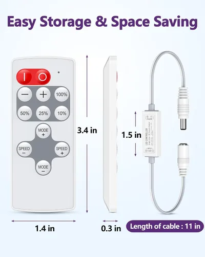 Miniatura 8 de HitLights Mini control remoto RF para tira de luces LED de un solo color, CC 5-24V, atenuador inalámbrico de 12 teclas con modo de efecto dinámico