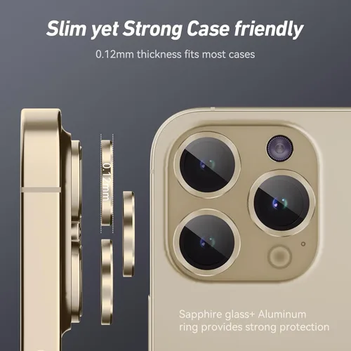 Miniatura 6 de Jeluse Protector de lente de cámara para iPhone 17 Pro Max/17 Pro/16 Pro Max/16 Pro/15 Pro Max/15 Pro/14 Pro Max/14 Pro, kit de alineación de Oro+15
