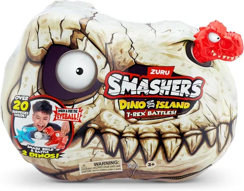 Miniatura 2 de Smashers Dino Island Mini T-Rex Battles Playset (Red Dino) por ZURU Juguetes de batalla de dinosaurios Dispara fuegos Coleccionables Sorpresa