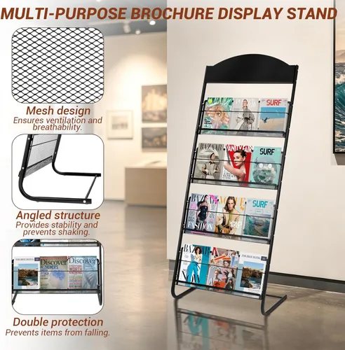 Miniatura 7 de 4-Tier Magazine Stand, 24.8'' Wide Iron Brochure Holder, Metal Newspaper & Literature Display Rack for Office, Waiting Room, Lobby, Classroom &