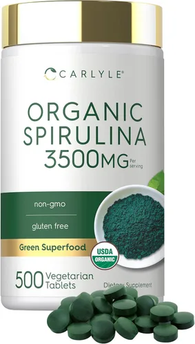 Carlyle Tabletas de espirulina orgánica de 3500 mg | 500 unidades | Suplemento sin OMG y sin gluten