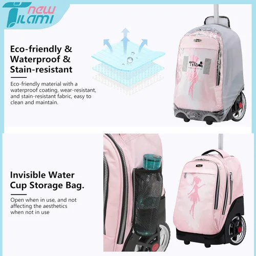 Miniatura 104 de NEW TILAMI Mochila con ruedas de 19 pulgadas con bolsa de almuerzo para niñas y niños, mochila para laptop con ruedas, bolsa de mano duradera