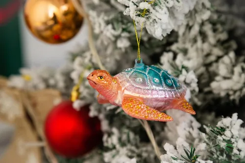 Miniatura 2 de Juego de 2 adornos de tortuga marina, adornos de tortuga marina de vidrio soplado a mano para árbol de Navidad, adorno de Navidad de tortuga marina