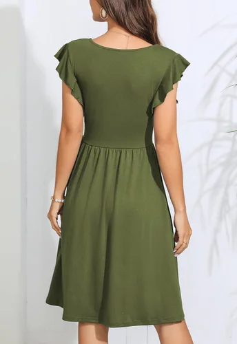Miniatura 6 de Lamilus Womens Casual Summer Ruffle Sleeve V-Neck Button Down A-Line Swing Party Dress