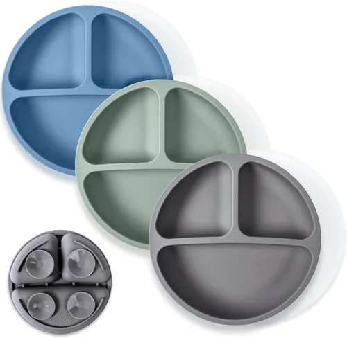 Miniatura 24 de WeeSprout - Platos de succión para bebés y niños pequeños con tapas, 100% silicona, diseño dividido para comedores selectivos, aptos para microondas