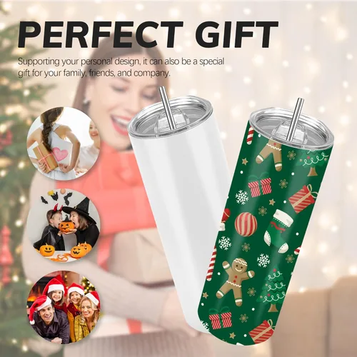 Miniatura 5 de D·S Paquete de 8 vasos de sublimación de 20 onzas a granel con fondo plano y recto, vasos en blanco con caja de regalo individual para transferencia