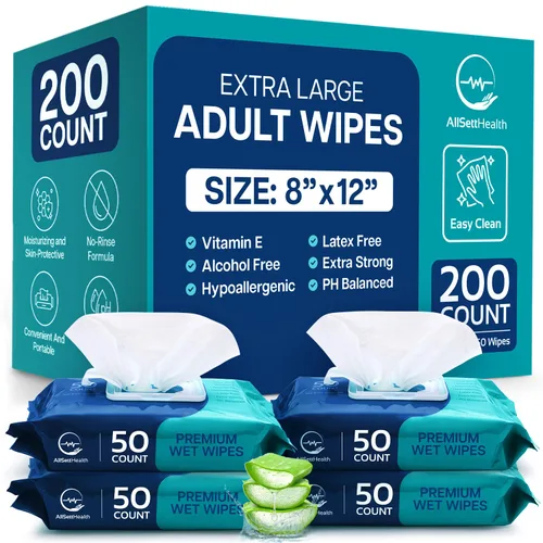 Toallitas de baño para adultos sin enjuague - Toallitas para adultos para personas mayores 20,3 cm x 30,5 cm (200 unidades) Ducha sin enjuague,