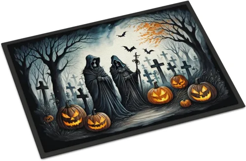 Miniatura 19 de Caroline's Treasures DAC2223MAT - Felpudo espeluznante de Halloween con gato negro de 18 x 27 pulgadas, tapete para puerta delantera