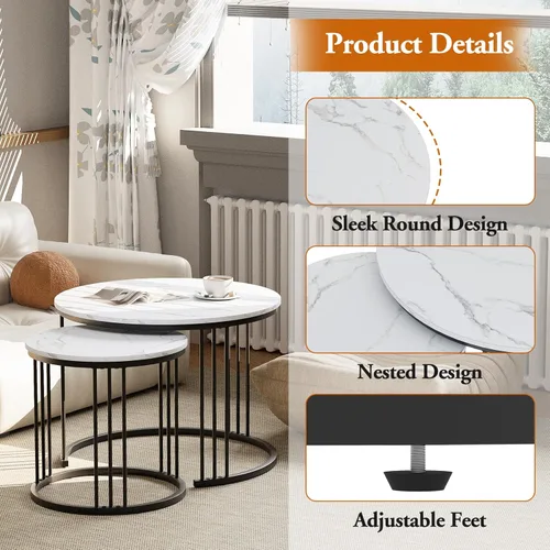 Miniatura 4 de Garden 4 you Mesa de Centro de Mármol Sintético Mesa Nido para Espacios Pequeños 2 Juegos Muebles Modernos Juegos de Sala Mesa Auxiliar Lateral Negro
