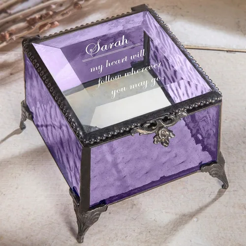 Miniatura 2 de Caja de cristal púrpura personalizada vitrina decorativa de almacenamiento, organizador de joyas, regalo de recuerdo para amigas, hijas, hermanas