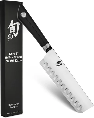 Shun Sora - Cuchillo Nakiri de tierra hueca de 6 pulgadas, cuchillo japonés hecho a mano, borde de acero VG10 y hoja de acero inoxidable 420J, mango