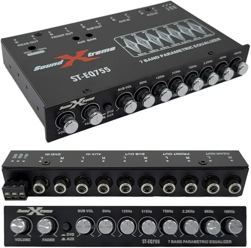Miniatura 2 de SoundXtreme ST-EQ755 ecualizador paramétrico de audio para auto de 7 bandas de 1/2 din EQ con salida delantera, trasera + sub de 8 voltios RMS, tres
