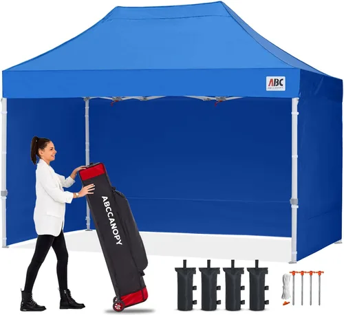 Miniatura 19 de Abccanopy - Toldo de 10 x 10 pies, con paredes laterales, sombra instantánea, con bolsa con ruedas para guardarlo. Incluye 4 bolsas de lastre, Azul