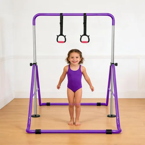 Miniatura 4 de Gymnastics Bar for Kids, Folding Gymnastic Horizontal Bars with Adjustable Height, Expandable Junior Training Bar for Home