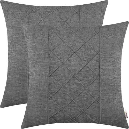 Miniatura 32 de BRAWARM Fundas de almohada 40x40 cm - Paquete de 2 fundas de almohada de chenilla negra, fundas de almohada de chenilla suave teñida sólida