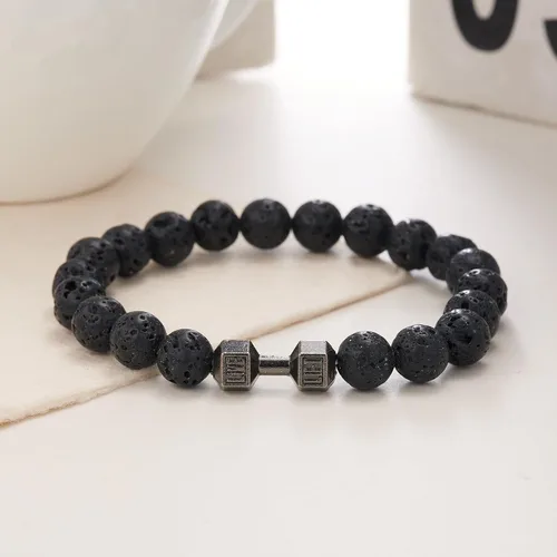 Miniatura 3 de Harlermoon Pulsera de gimnasia con mancuernas para hombres y mujeres, piedra de lava, ajustable, cuentas de piedra natural, pulsera de fitness