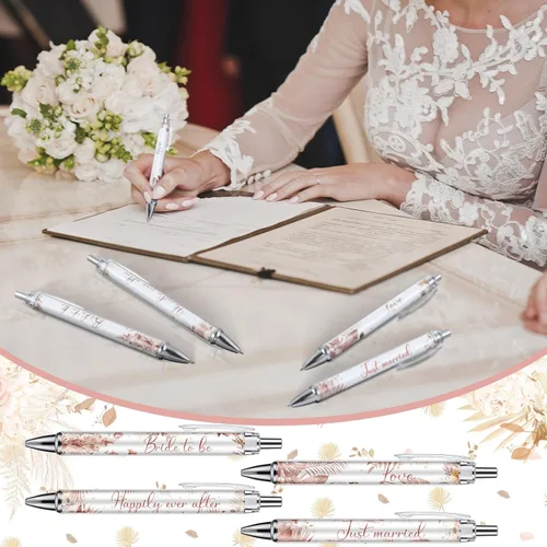 Miniatura 6 de Chuangdi 24 bolígrafos de boda para invitados, bolígrafos de despedida de soltera con citas, tinta negra para firma de libros de visitas, mesa