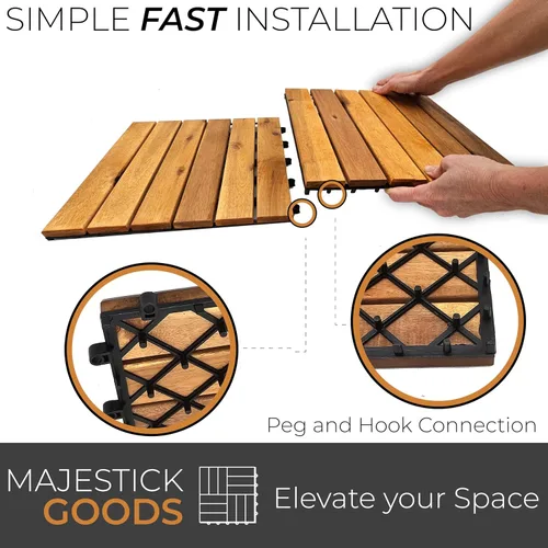 Miniatura 5 de Majestick Goods Azulejos de plataforma de listones largos entrelazados, azulejos de madera de acacia entrelazados, fácil instalación para suelos