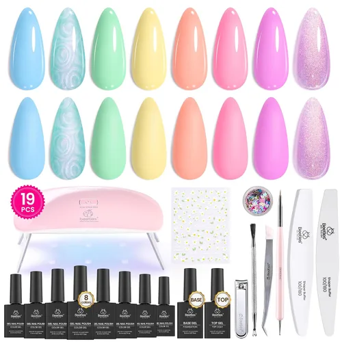Miniatura 8 de Kit de esmalte de uñas de gel Beetles con luz UV, kit inicial de esmalte de gel semipermanente, lámpara LED de uñas en tonos gris, morado, malva