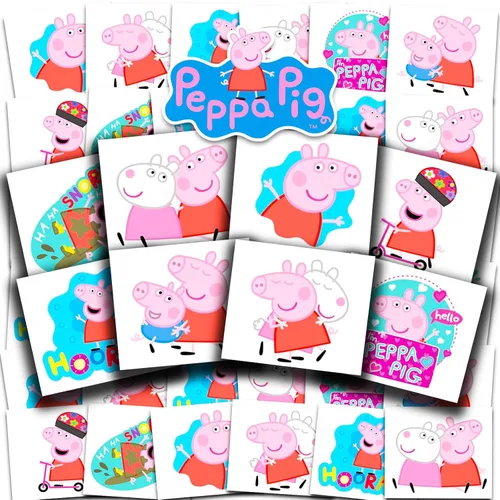 Peppa Pig Paquete de recuerdos de fiesta de tatuajes ~ 72 tatuajes temporales de Peppa Pig perforados individuales de 2 x 2 pulgadas para niños y