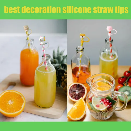 Miniatura 5 de 12 piezas de lindas cubiertas de pajita de silicona, tapas de pajita RENUIS para vasos, puntas de pajitas de beber portátiles reutilizables, tapones