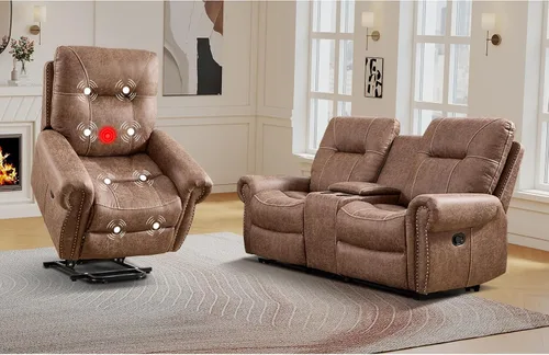 Miniatura 19 de EBELLO - Silla reclinable eléctrica con masaje y calor, sillón reclinable de tela suave para adultos, sofá reclinable individual acolchado, diseño