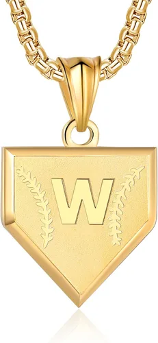 Miniatura 45 de Collar con inicial de la A a la Z para niños, de acero inoxidable, con dije de escudo de letra, cadena de 22 + 2 pulgadas, inspirador de béisbol