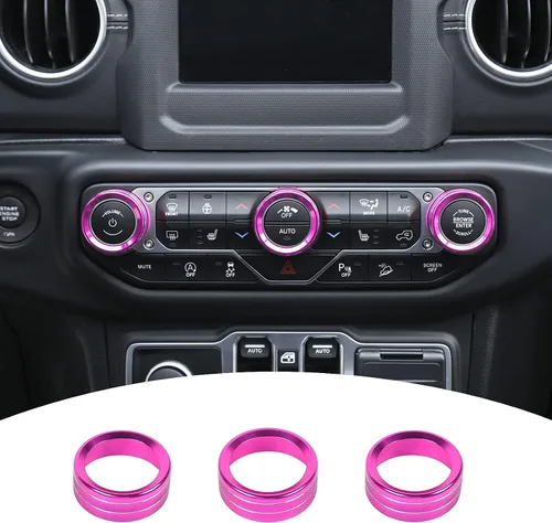 Miniatura 11 de JeCar - Cubierta de perilla de interruptor de aire acondicionado, de aleación de aluminio, compatible con Jeep Wrangler 2018-2023 JL JLU y 2020-2023