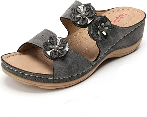 Miniatura 48 de Ladmiple Sandalias ortopédicas florales de moda 2023 con soporte de arco, zapatillas romanas casuales con puntera abierta