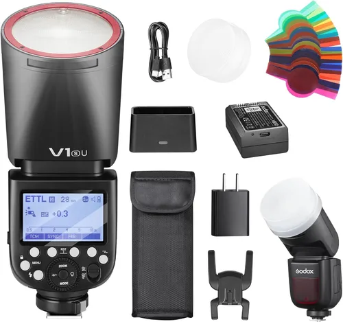 Godox V1S USA V1 SU Flash de cabeza redonda para Sony TTL Hot Shoe 2.4G X Inalámbrico HSS 1/8000s Batería de litio de 2980mAh Lámpara de modelado
