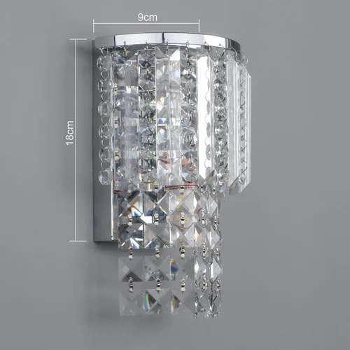 Miniatura 2 de Pathson Aplique de pared moderno de cristal K9 con cableado, acabado cromado, lámpara de pared con gotas de cristal acrílico para dormitorio y sala