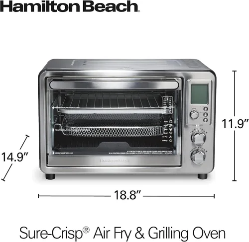 Miniatura 8 de Hamilton Beach Combo de horno tostador y freidora de aire 6 en 1 Sure Crisp y parrilla eléctrica para interiores, temperatura de sellado de 450 °F