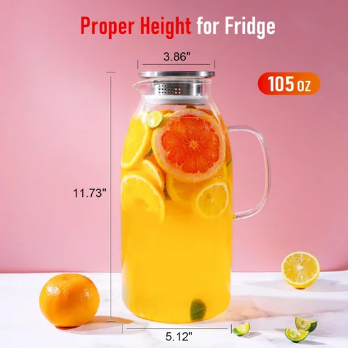 Miniatura 4 de Jarra de vidrio grande de 105 onzas con asa y tapa, jarras para bebidas, jarra de té helado para refrigerador, jarras de jugo de limonada