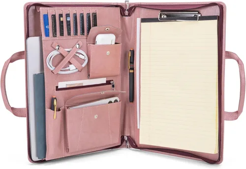 Miniatura 17 de Portafolio de cuero vegano para tamaño legal (8.5 x 14 pulgadas), portafolio portapapeles con asa, soporte para laptop de 15 pulgadas, organizador