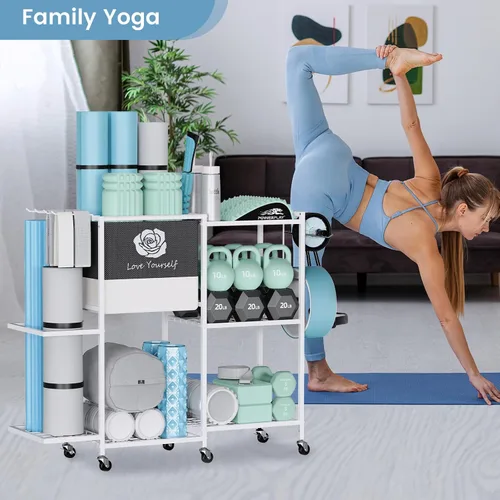 Miniatura 6 de Estante de Almacenamiento para Esterilla de Yoga, Estante de Almacenamiento para Gimnasio en Casa, Organizador de Almacenamiento de Equipo de Beige