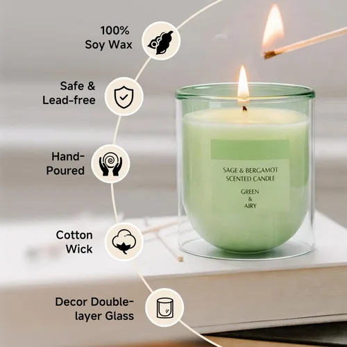 Miniatura 3 de 5. KOIMYSA Vela aromática de salvia y cítricos, vela de aromaterapia natural de soja no tóxica de mecha única para decoración del hogar, fragancia