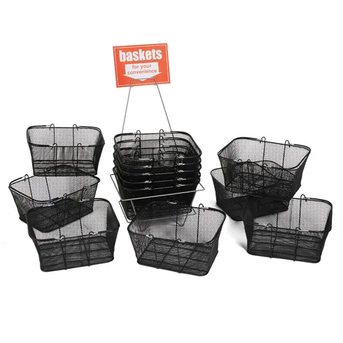 Miniatura 3 de SSWBasics Cestas de compras de metal negro con soporte y letrero – Juego de 12 – Dimensiones de la cesta 17 pulgadas de ancho x 12 pulgadas