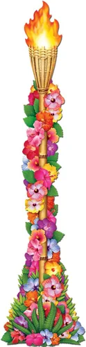 Beistle Antorcha Tiki floral articulada para fotografía de fondo, 4 pies, decoración de pared hawaiana Luau para playa, suministros de fiesta de